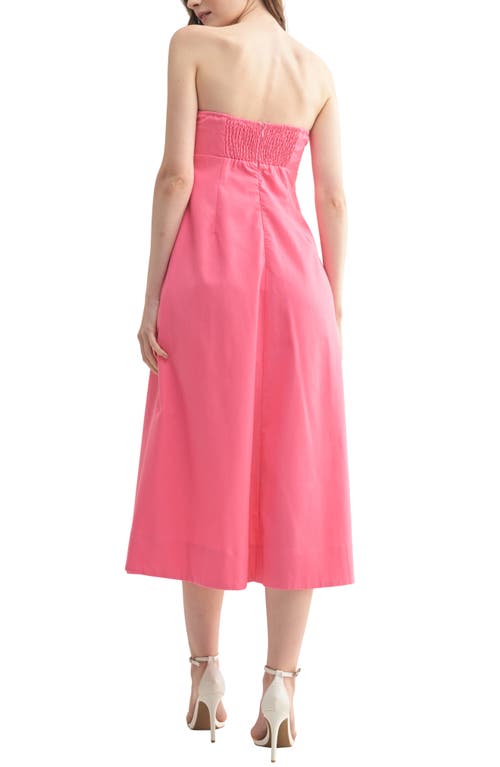 Lush Twist Front Strapless Midi Dress In Hot Pink