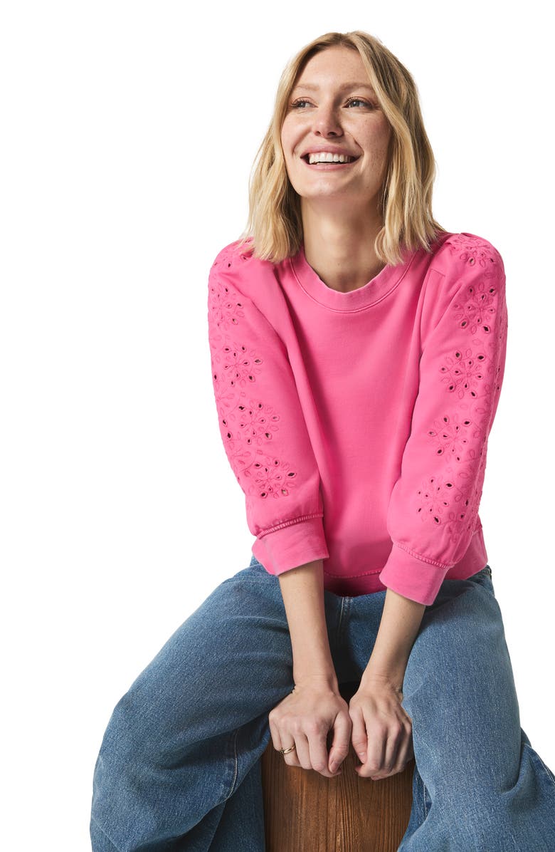 Splendid Rory Embroidered Eyelet Sleeve Sweatshirt, Alternate, color, Lilac Rose