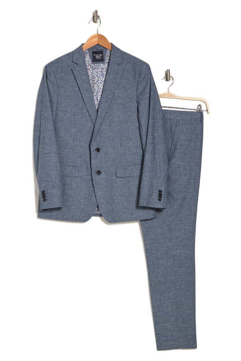 Plaid Linen Blend Suit, Alternate, color, NAVY