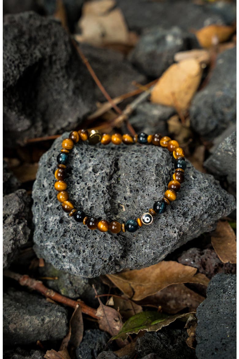 Men's Evil Eye Beaded Stretch Bracelet, Alternate, color, TIGER EYE