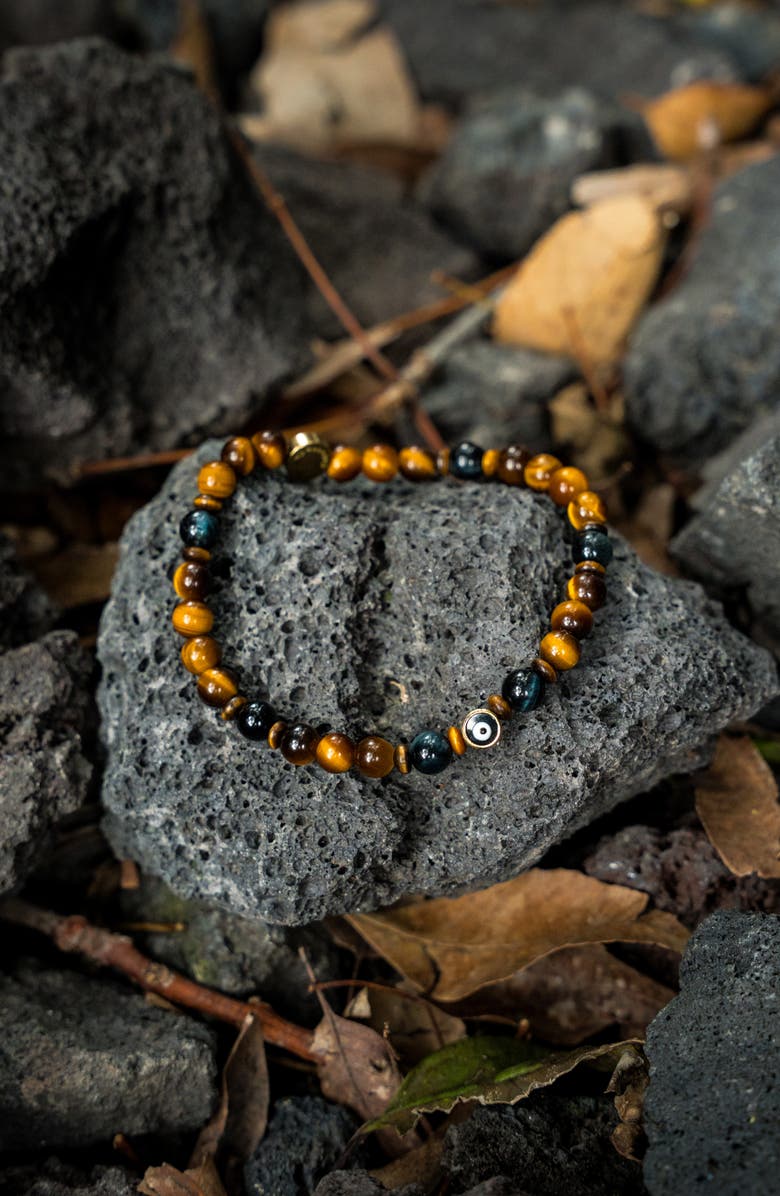 Caputo & Co. Men's Evil Eye Beaded Stretch Bracelet, Alternate, color, Tiger Eye