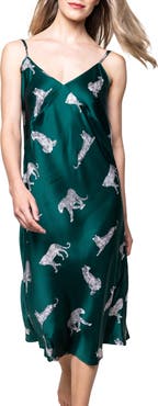 Petite Plume Panther Print Mulberry Silk Nightgown