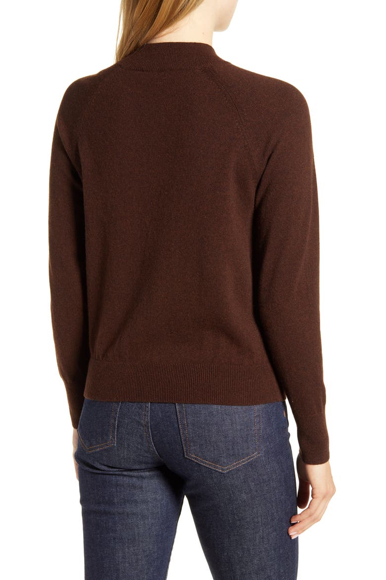 The Cashmere Raglan Mock Neck Sweater, Alternate, color, HEATHER BROWN