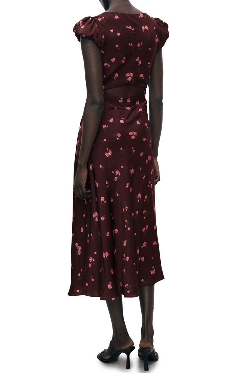 MANGO Floral Print Cap Sleeve Midi Dress, Alternate, color, 