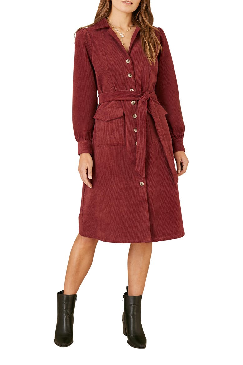 Cord Midi Shirt Dress, Alternate, color, Burgundy
