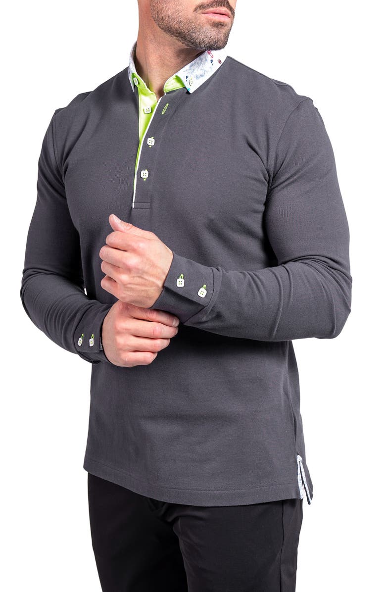 Maceoo Newton Ascension0011 Grey Long Sleeve Button-Down Polo, Alternate, color, Grey