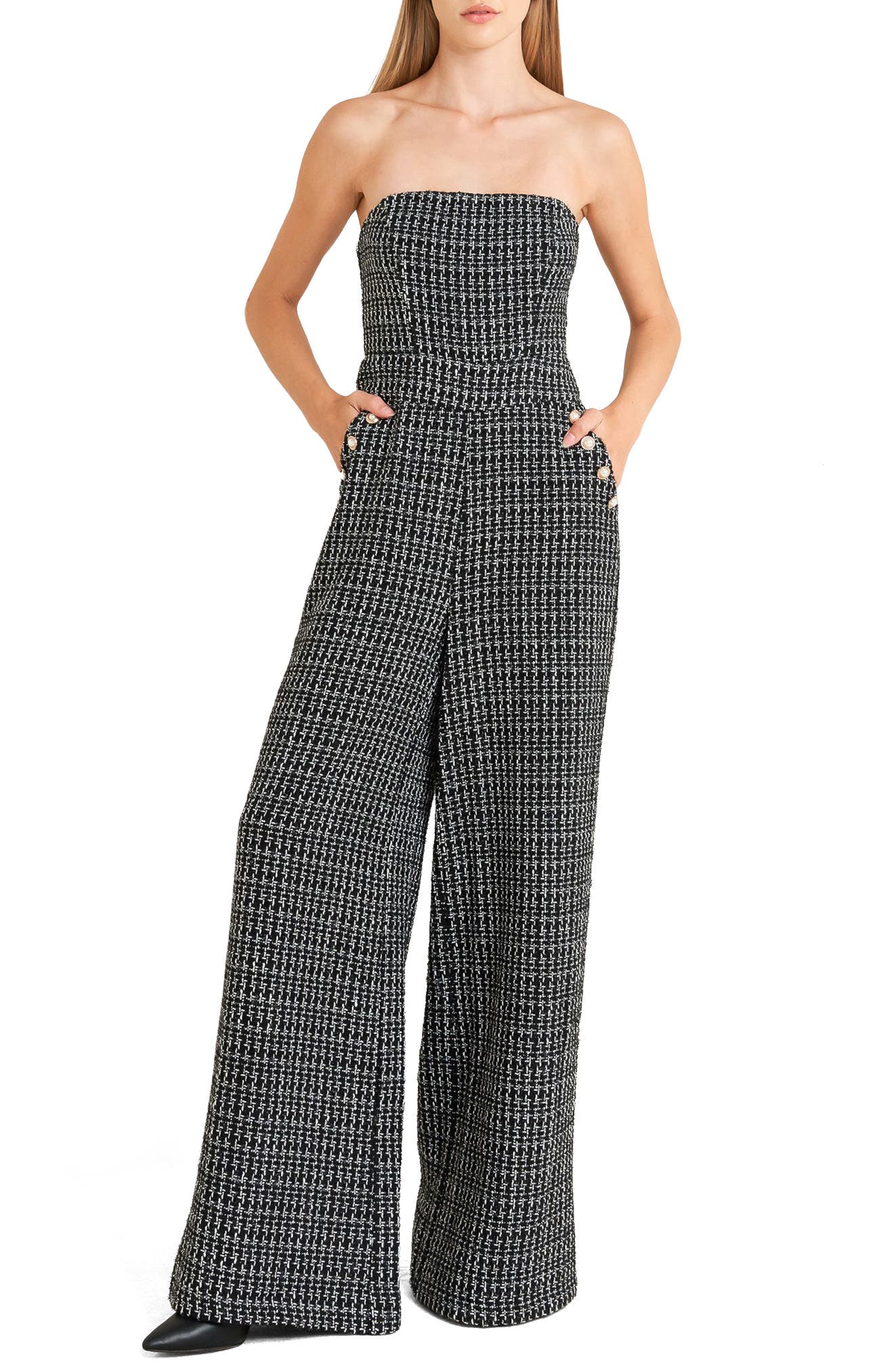 Strapless Tweed Wide Leg Jumpsuit