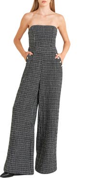 FREEMARKET Strapless Tweed Wide Leg Jumpsuit