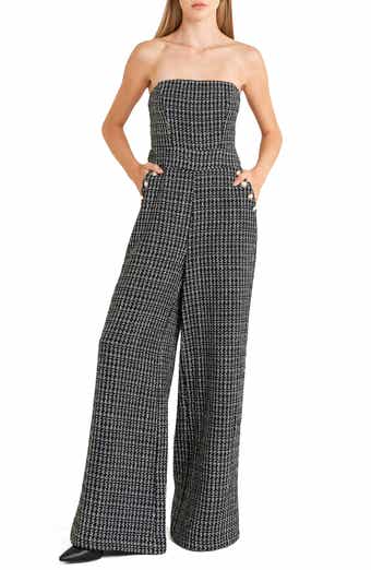 Strapless Tweed Wide Leg Jumpsuit