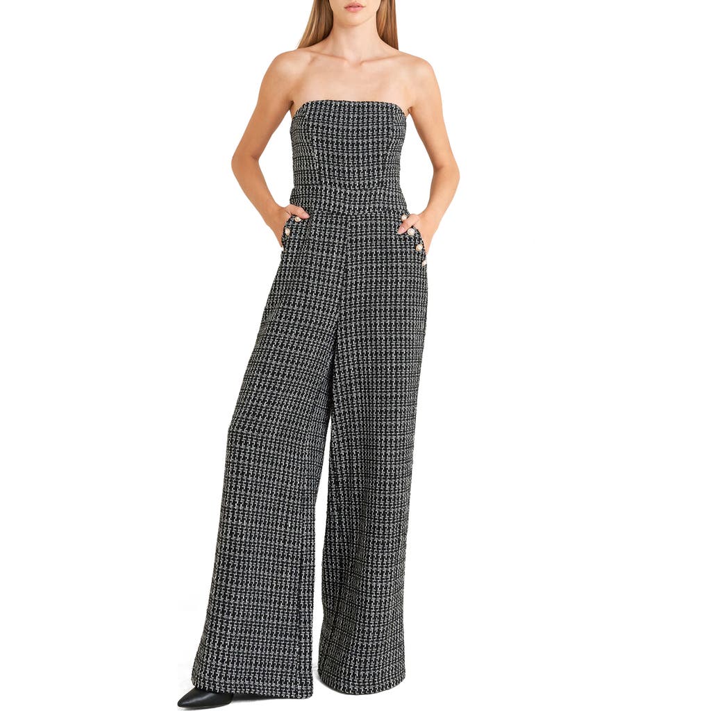 FREEMARKET Strapless Tweed Wide Leg Jumpsuit in Black at Nordstrom Rack, Size Small