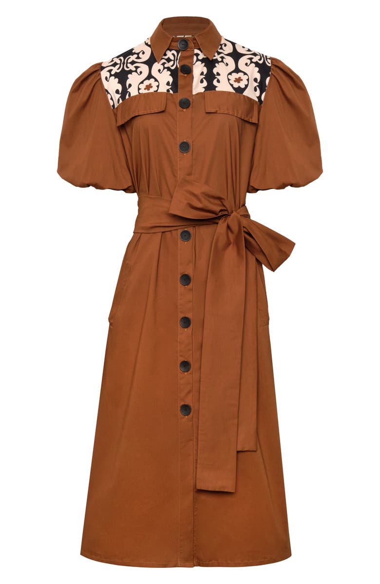 The Lulo Project Pompon Contrast Detail Stretch Cotton Shirtdress, Alternate, color, Chocolate 18