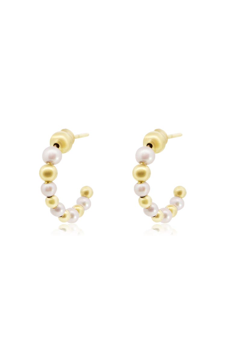 Pearl and Gold Hoop Earrings, Alternate, color, Pearl