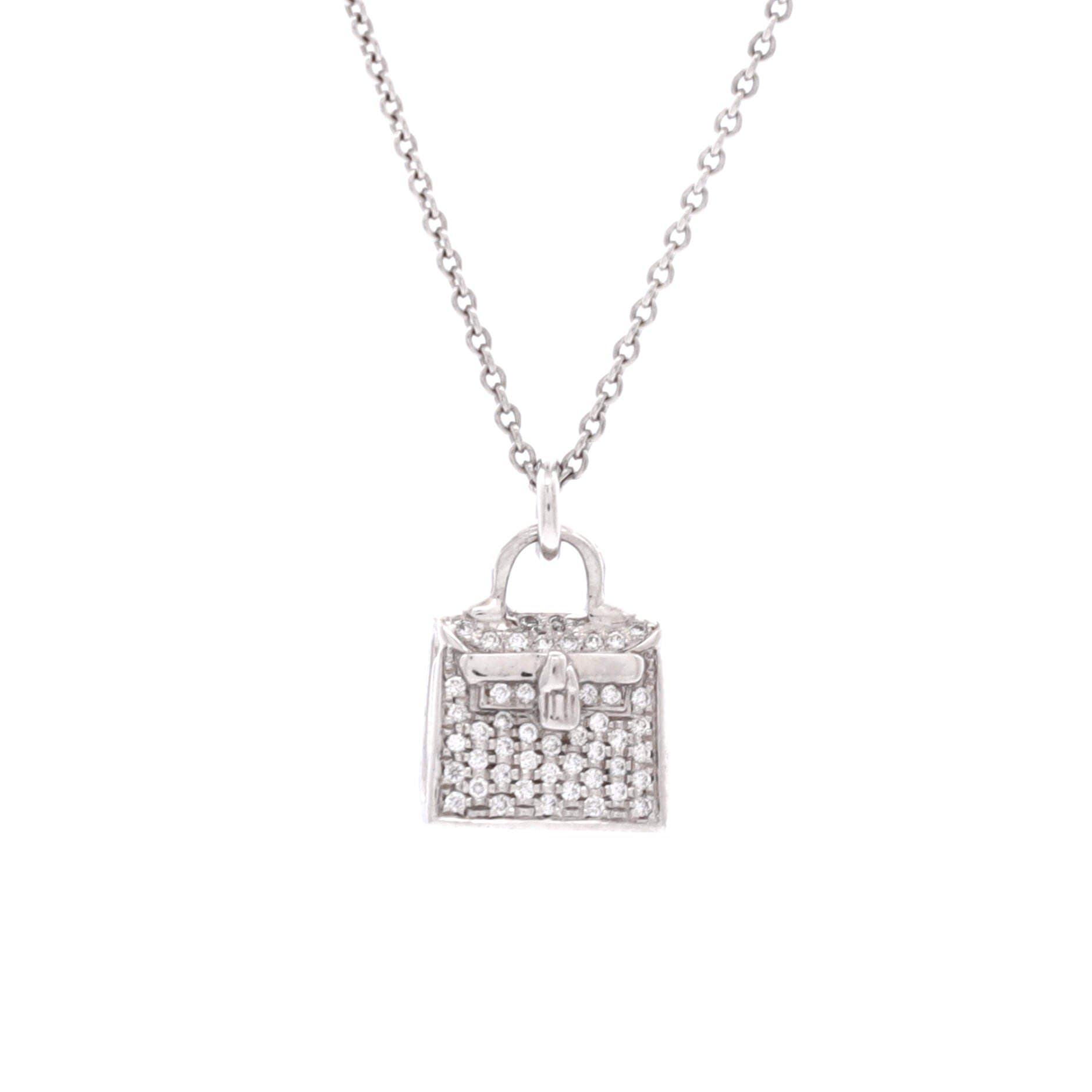 Pre-Owned Hermes Kelly Amulette Pendant Necklace 18K White Gold and Diamonds, Main, color, White Gold