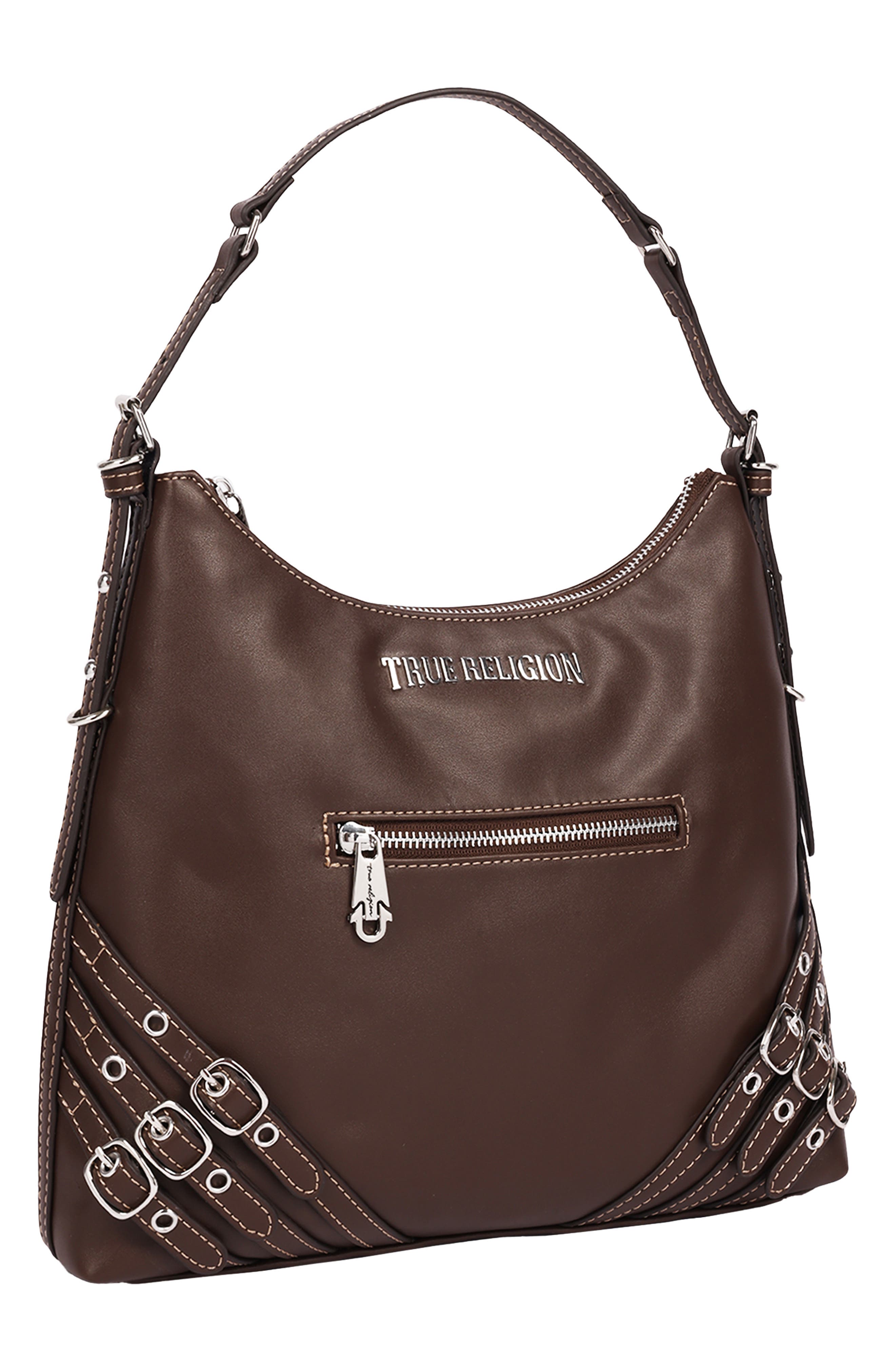 Large Triple Strap Faux Leather Hobo, Alternate, color, CHOCOLATE