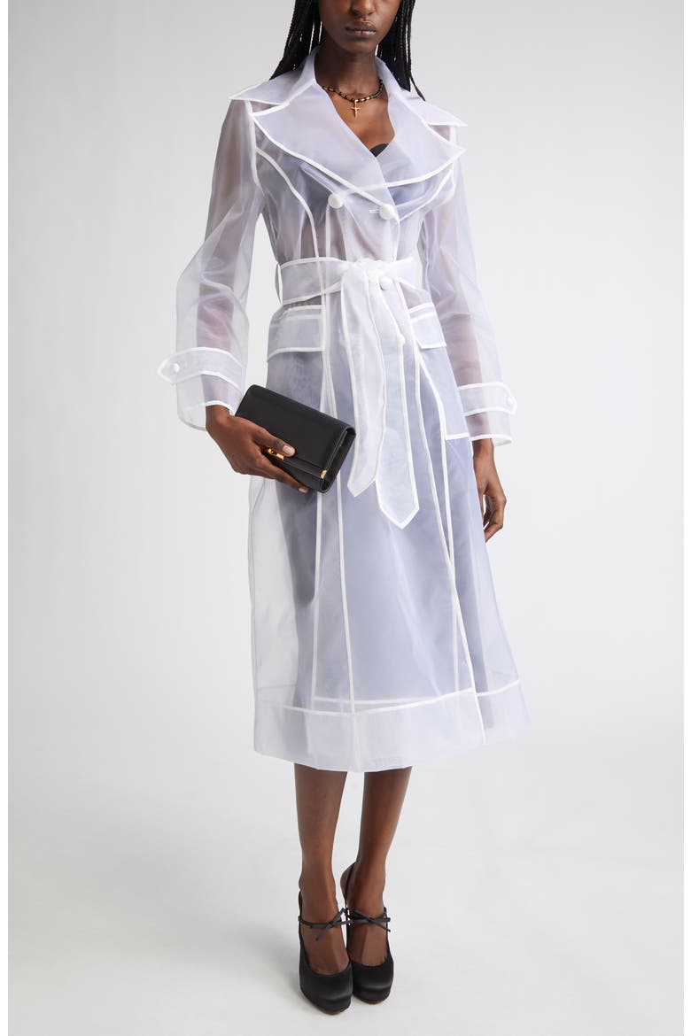 Technical Organza Trench Coat, Main, color, W0800 BIANCO OTTICO