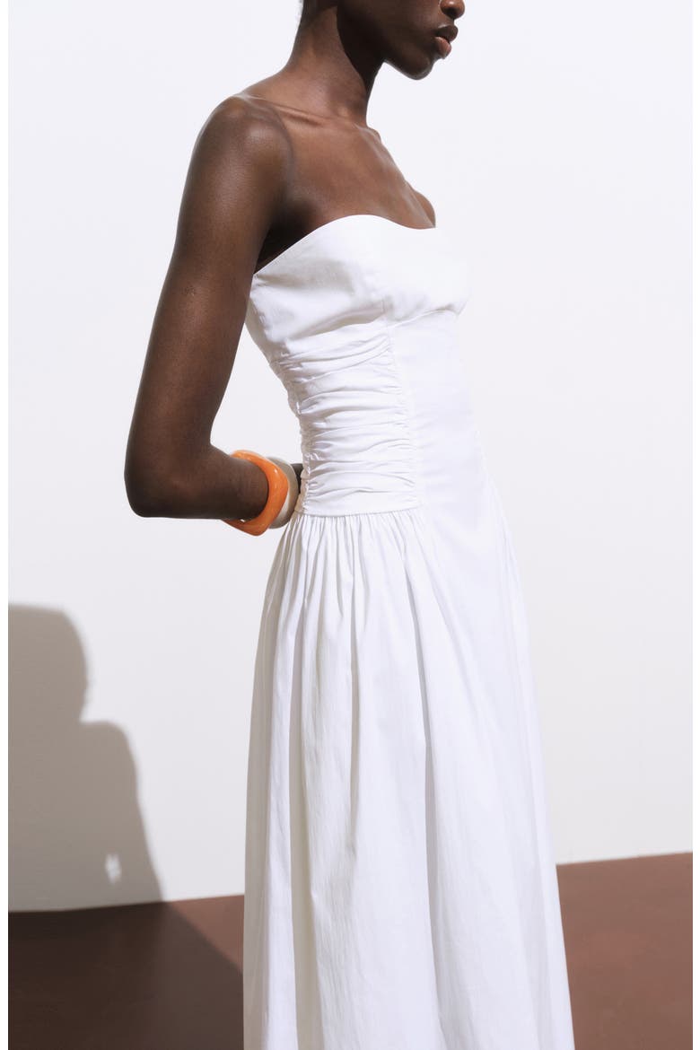 Strapless Cotton Blend Midi Dress, Alternate, color, WHITE