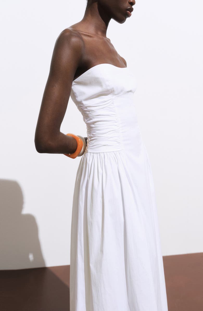 MANGO Strapless Cotton Blend Midi Dress, Alternate, color, White