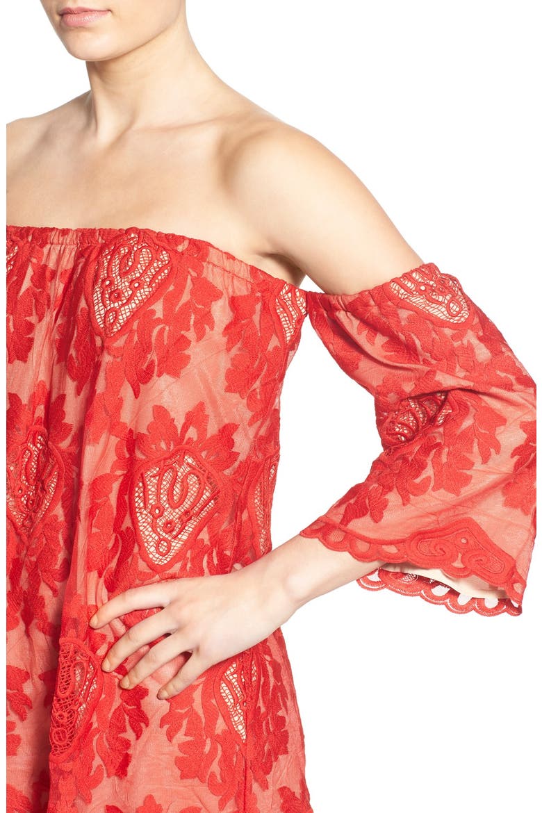 Lace Off the Shoulder Dress, Alternate, color, RED