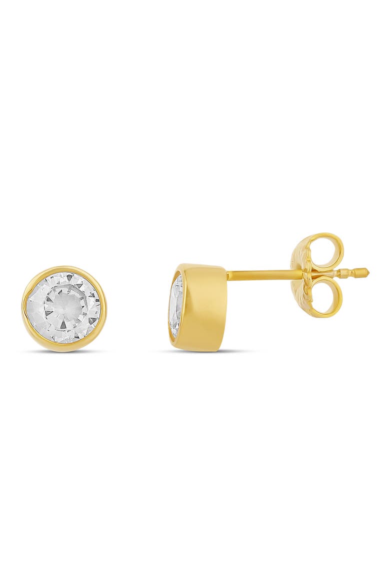 Fancy Bezel Stud Earrings, Main, color, GOLD/ WHITE/ROUND CUT