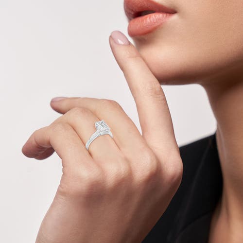 LUVMYJEWELRY LUVMYJEWELRY NARINE 14K WHITE GOLD EMERALD CUT LAB GROWN DIAMOND HIDDEN HALO ENGAGEMENT RING