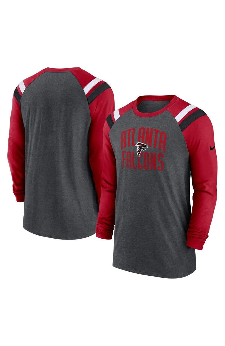 Nike Men's Nike Heathered Charcoal/Red Atlanta Falcons Tri-Blend Raglan Athletic Long Sleeve Fashion T-Shirt, Main, color,