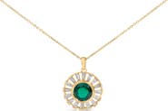 Haus of Brilliance 14K Yellow Gold Plated Sterling Silver Lab Grown Emerald and Baguette Diamond Sunburst Medallion Pendant Necklace