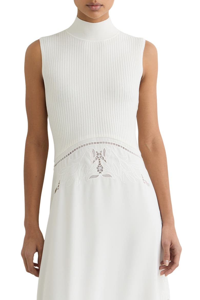 Phoenix Mixed Media Embroidered Eyelet Detail Dress, Alternate, color, IVORY