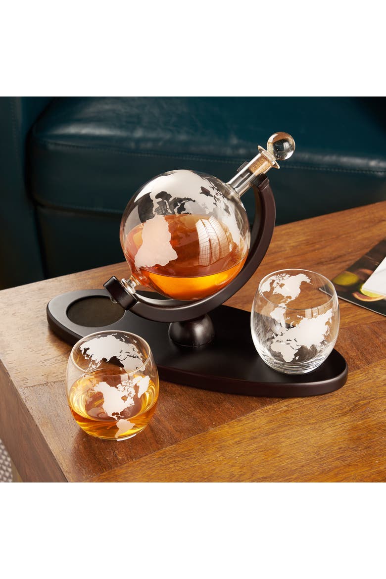 Globe Decanter & Whiskey Tumblers Set of 3, Alternate, color, Clear