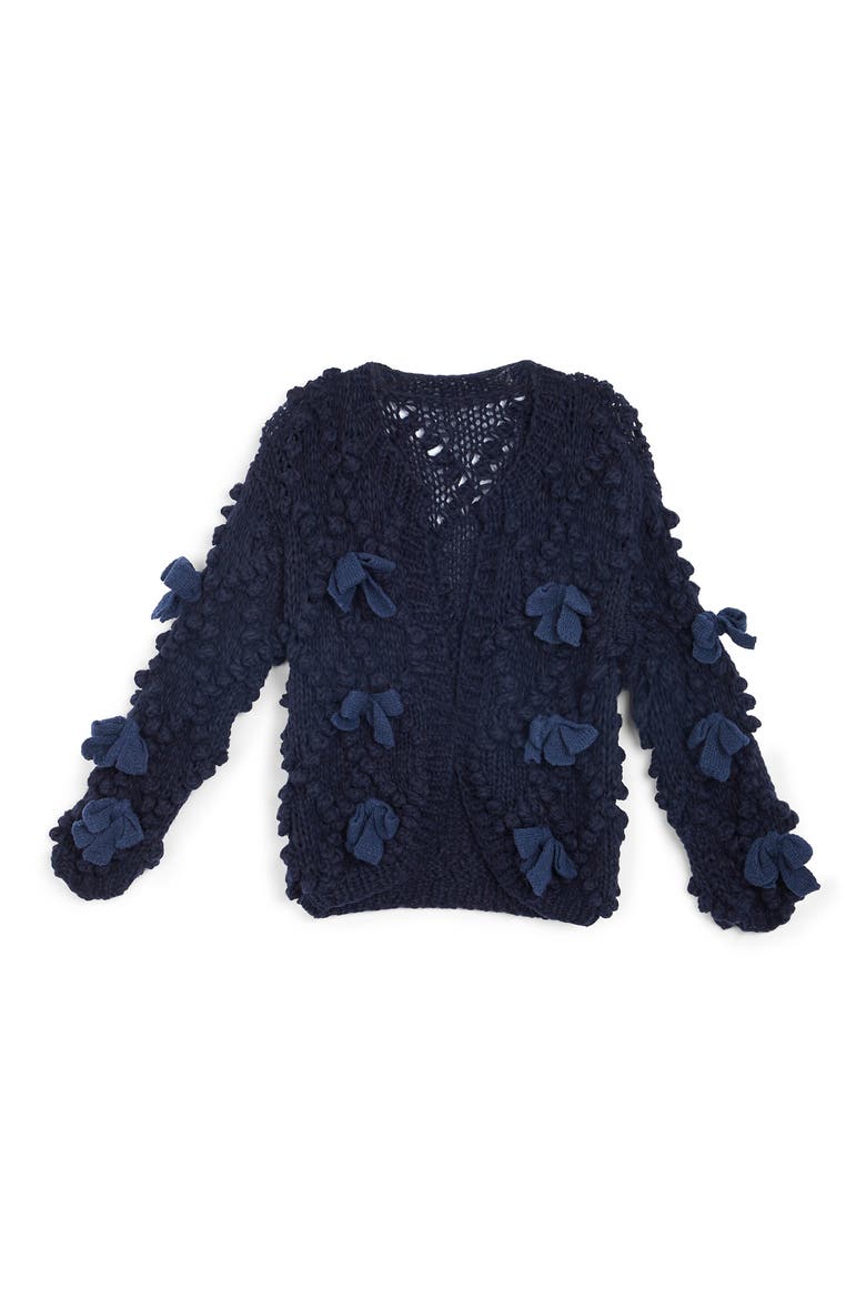 Bow Chunky Knit Cardigan, Alternate, color, NAVY