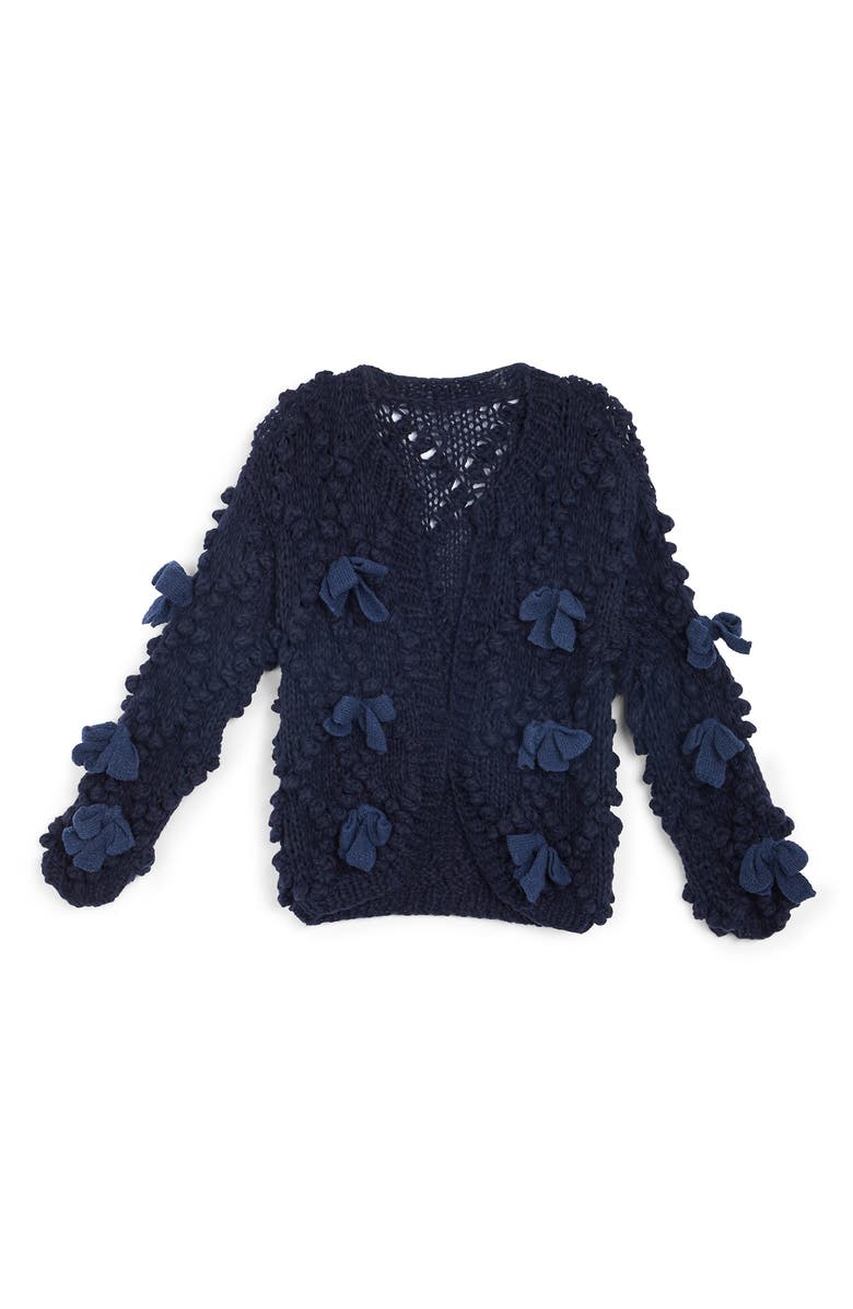 SAACHI Bow Chunky Knit Cardigan, Alternate, color, Navy
