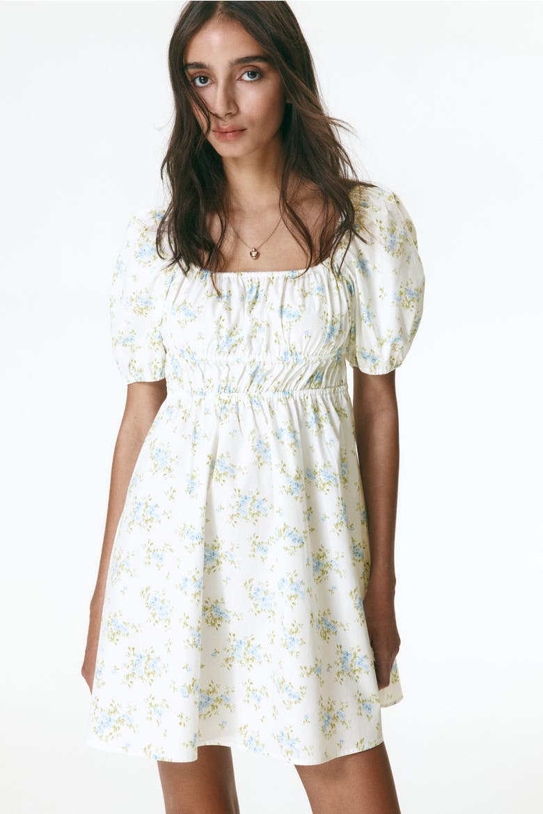 Puff-sleeved Poplin Dress, Alternate, color, Cream/floral