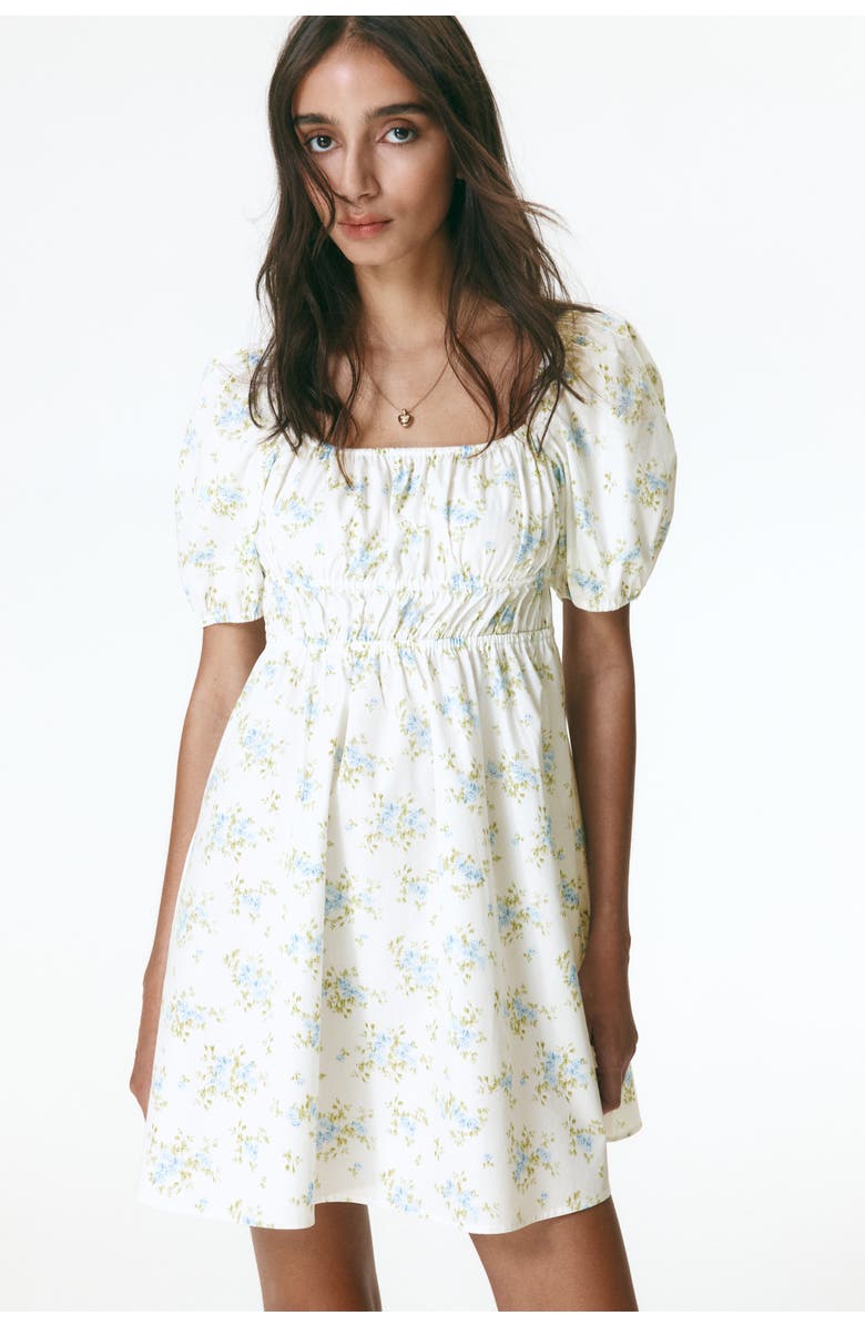 H&M Puff-sleeved Poplin Dress, Alternate, color, Cream/Floral