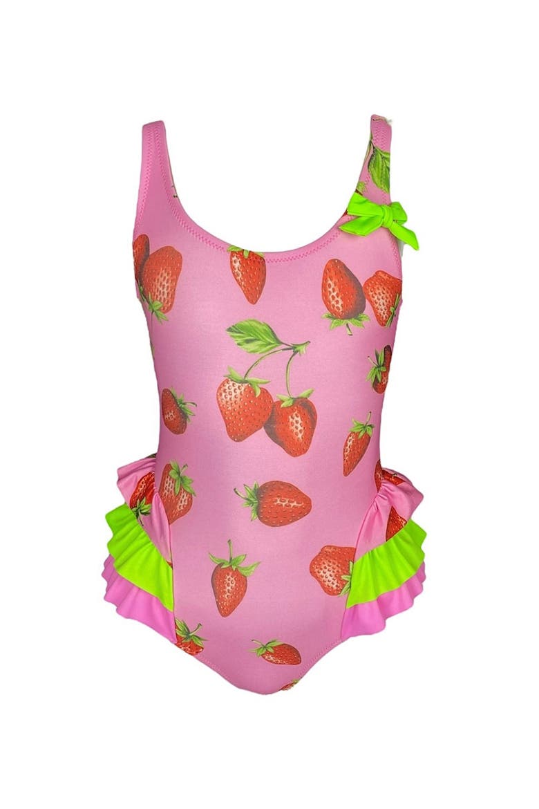 Kids' Strawberry Print Ruffle One-Piece Swimsuit, Main, color, Pink