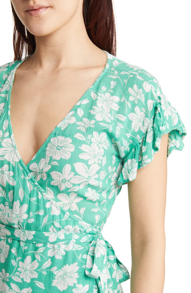 Billabong Wrap & Roll Floral Ruffle Wrap Minidress, Alternate, color, 