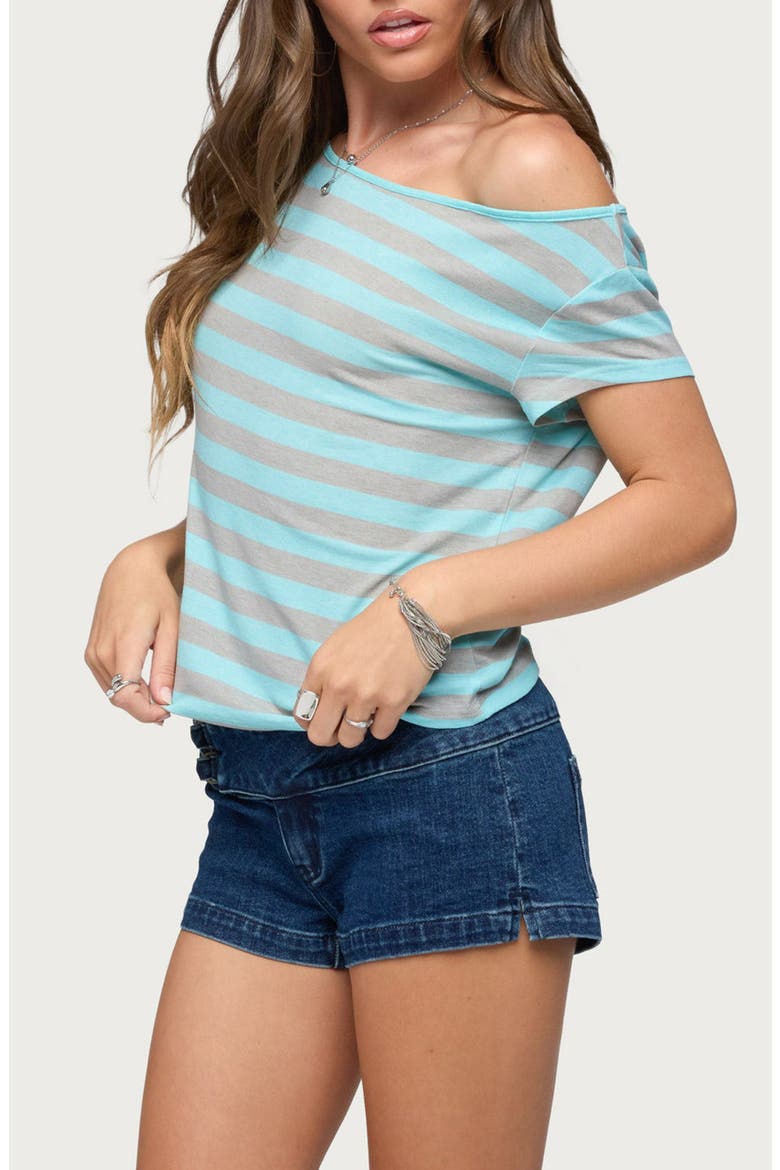Sandie One-Shoulder Top, Alternate, color, TURQUOISE-AND-GRAY-MELANGE