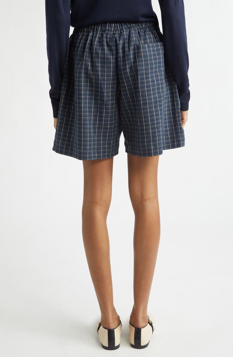 Wales Bonner Sunday Check Linen Shorts, Alternate, color, Navy / Ivory / Rust