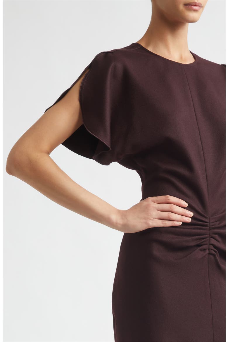 Bela Ruched Wool Midi Dress, Alternate, color, ACAI