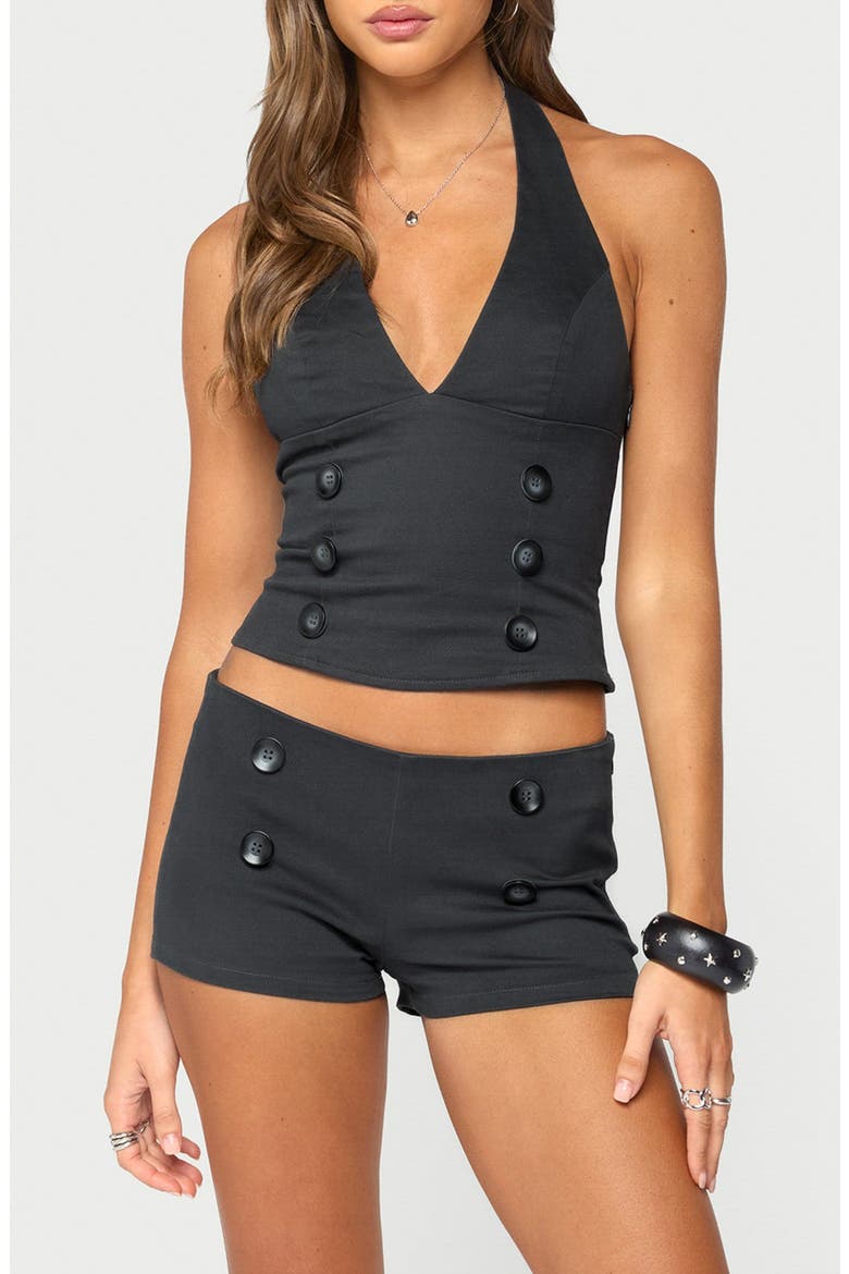 Leala Button Halter Top, Main, color, DARK-GRAY