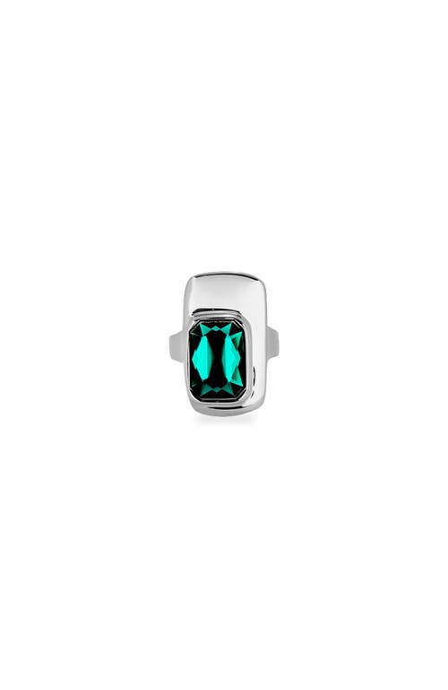 Unode50 Sterling Silver Plated Ring With Green Crystal In Silver