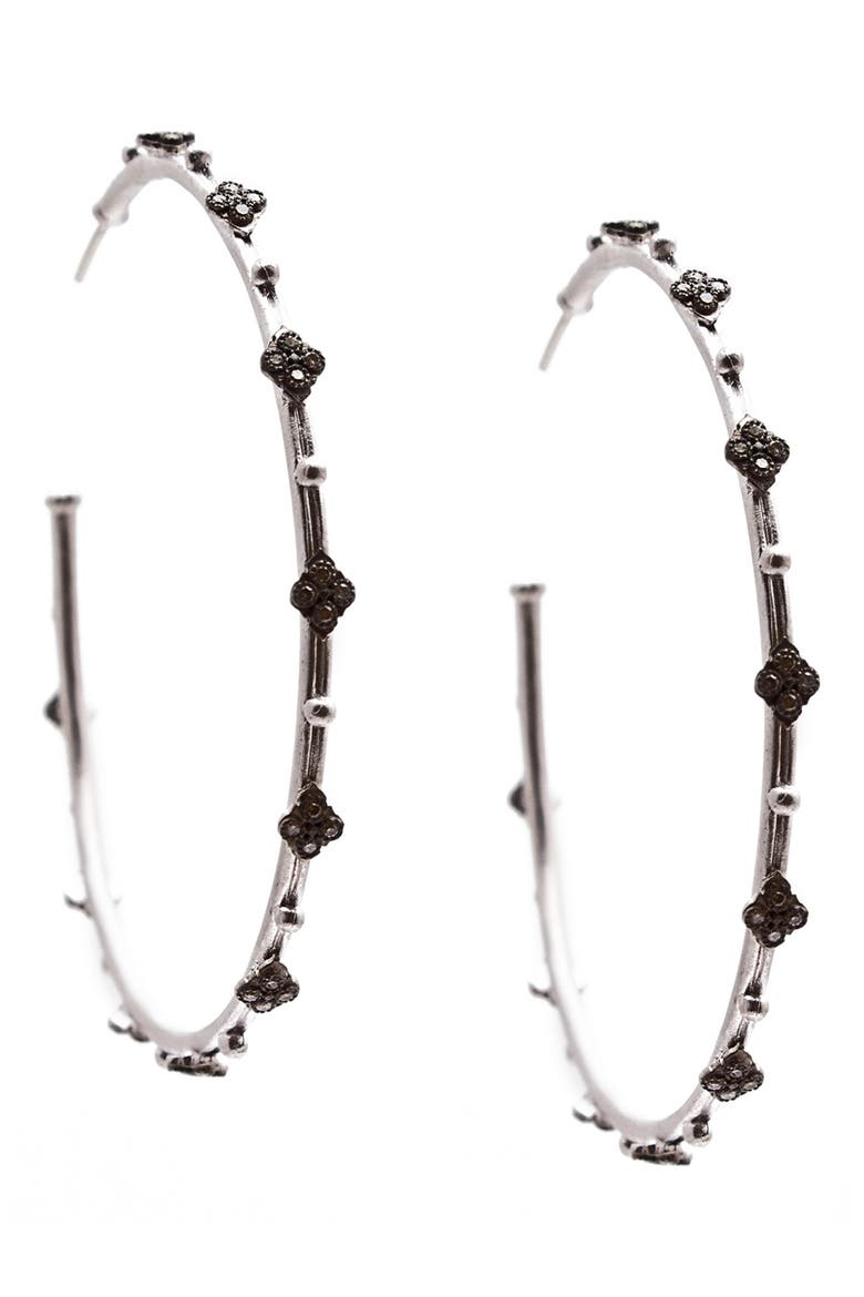 New World Crivelli Black Diamond Hoop Earrings, Main, color, SILVER
