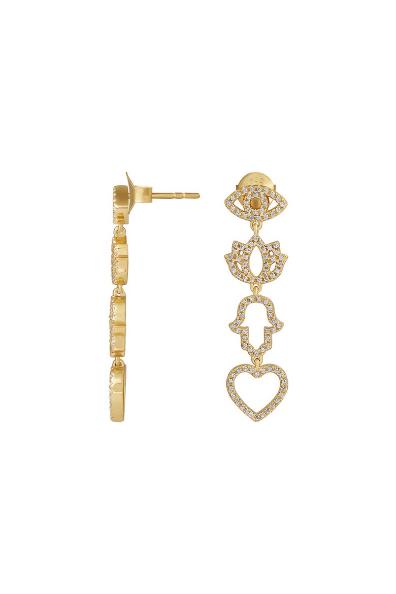 Gold Plated Multi Charm Women's Dangle Earrings - Radiant Insight, Alternate, color, Gold