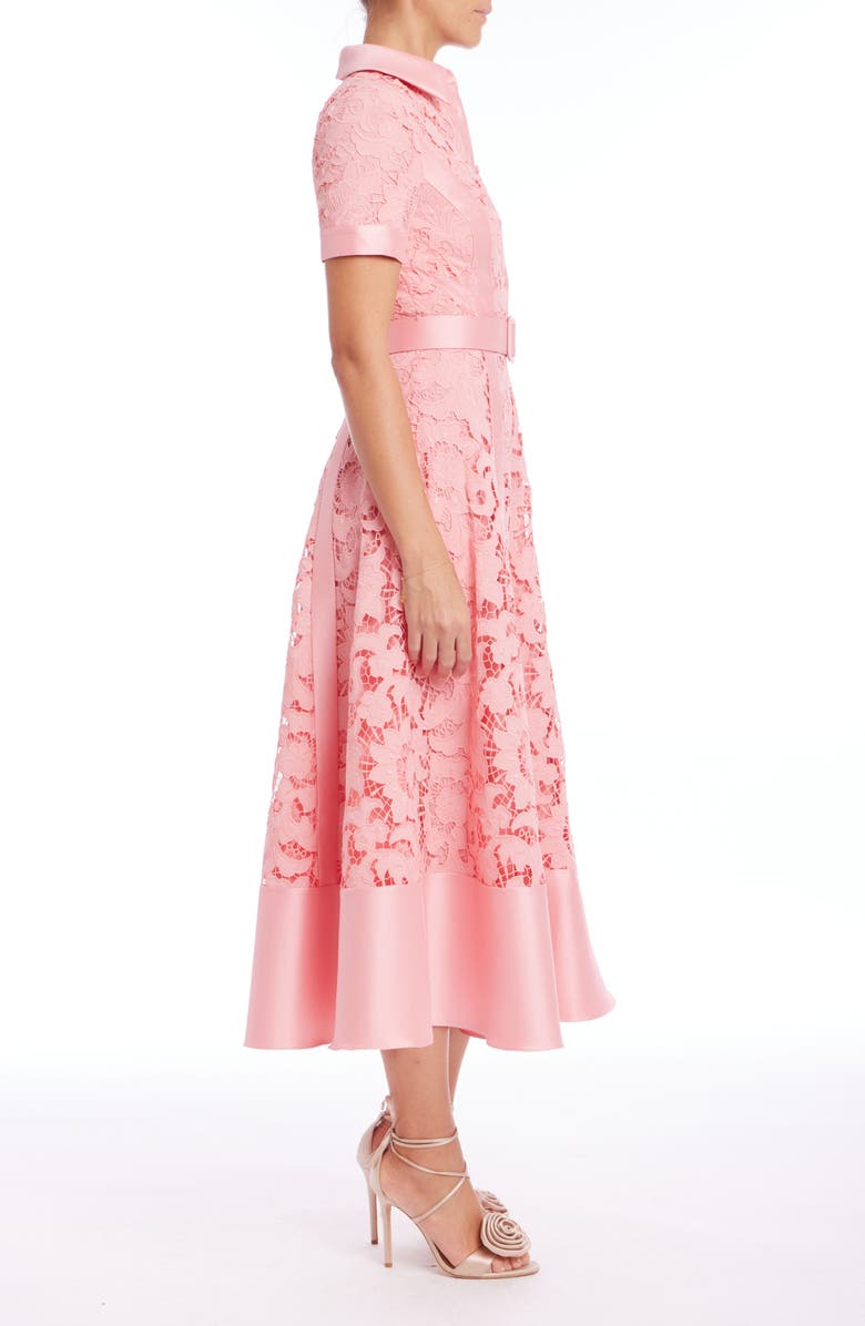 Badgley Mischka Collection Belted Floral Lace & Mikado Cocktail Dress, Alternate, color, Peony