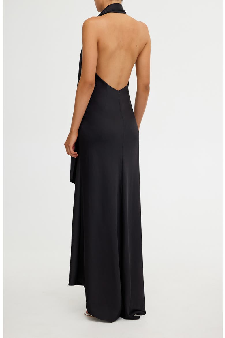 Adriana Open Back Satin Halter Gown, Alternate, color, BLACK