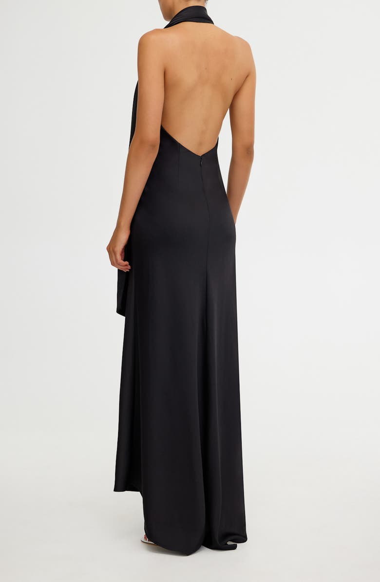 Significant Other Adriana Open Back Satin Halter Gown, Alternate, color, Black