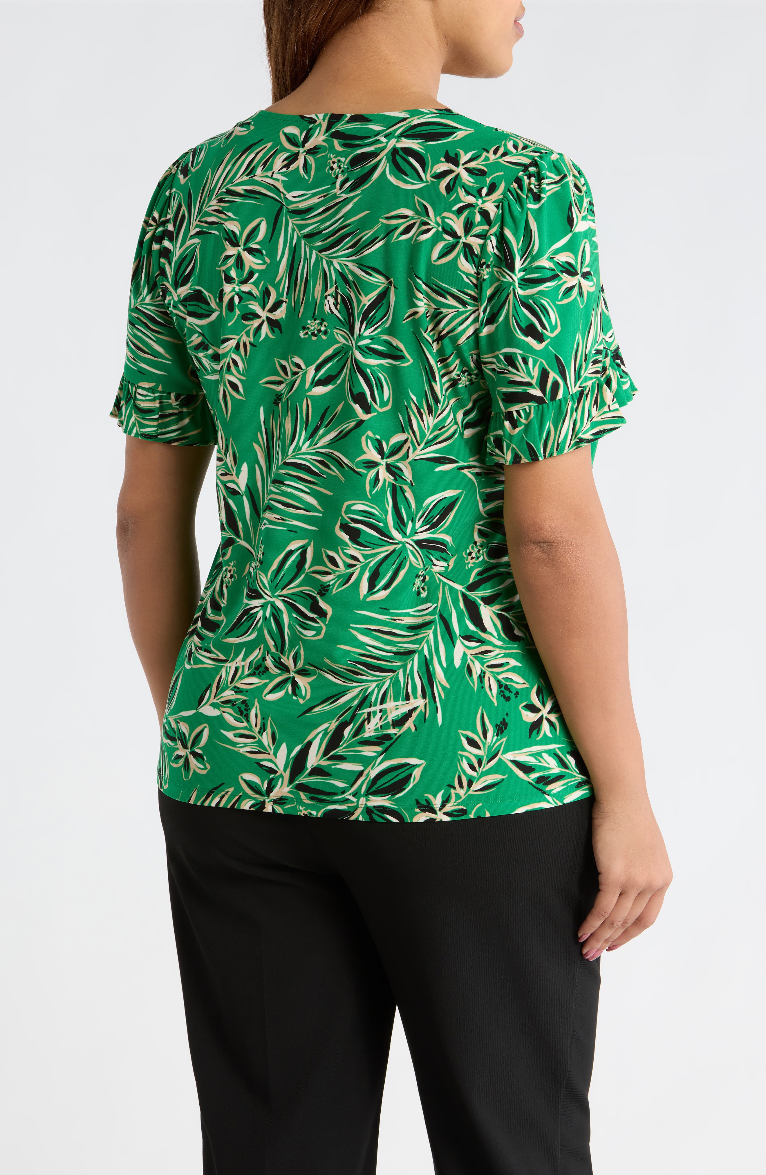 Tropical Floral V-Neck Button-Up Knit Top - image 2