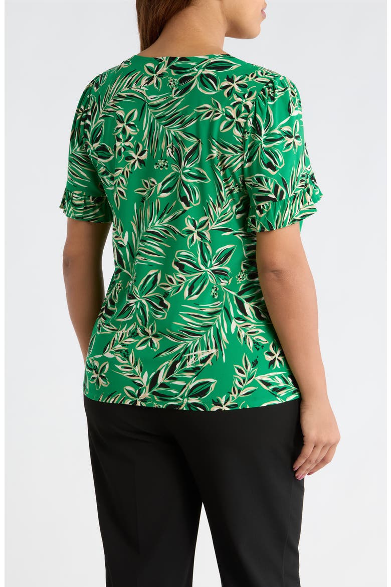 Tropical Floral V-Neck Button-Up Knit Top, Alternate, color, TROPICAL GREEN MULTI