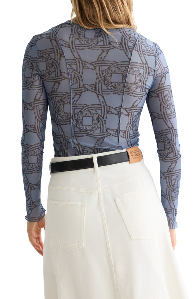 Scotch & Soda Printed Seamed Mesh Top, Alternate, color, Horseshoes Infinity