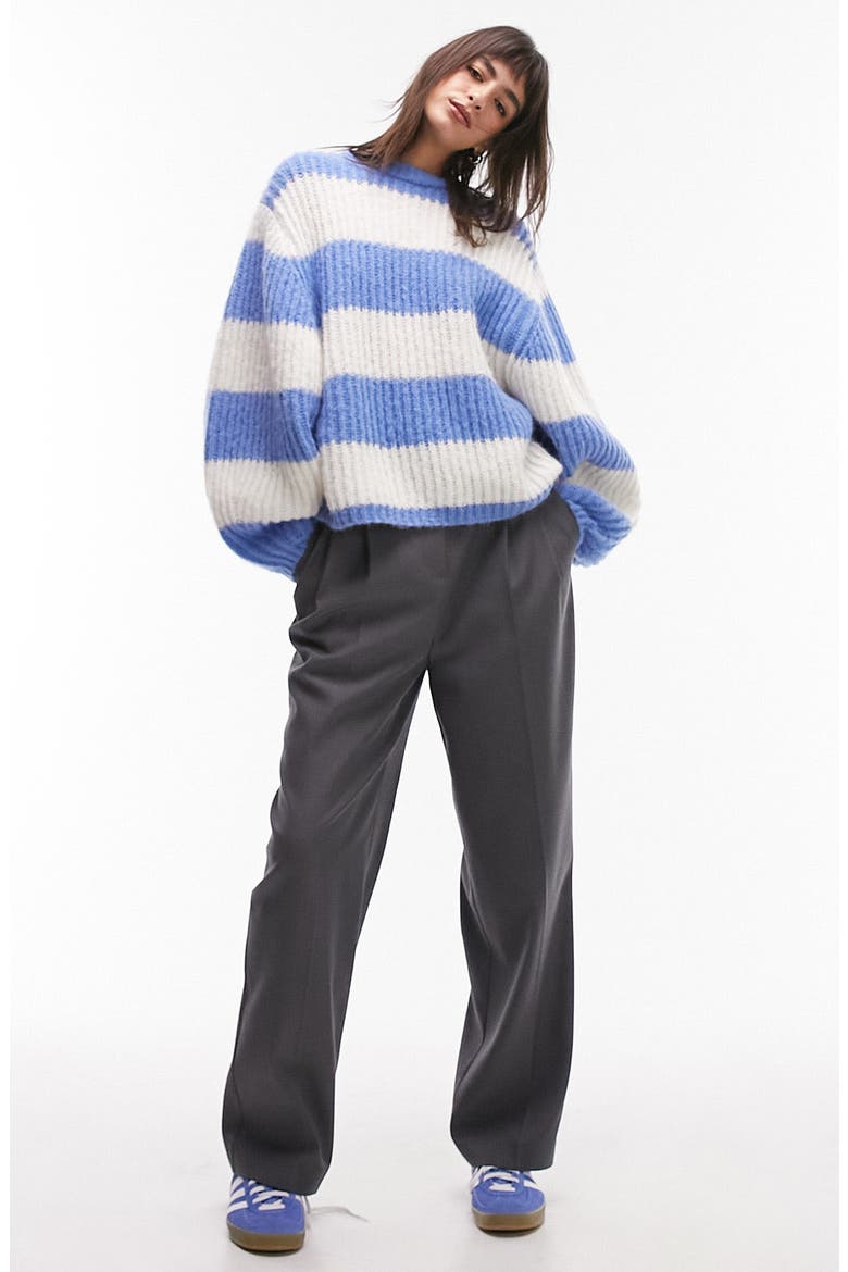Stripe Balloon Sleeve Sweater, Alternate, color, BLUE MULTI