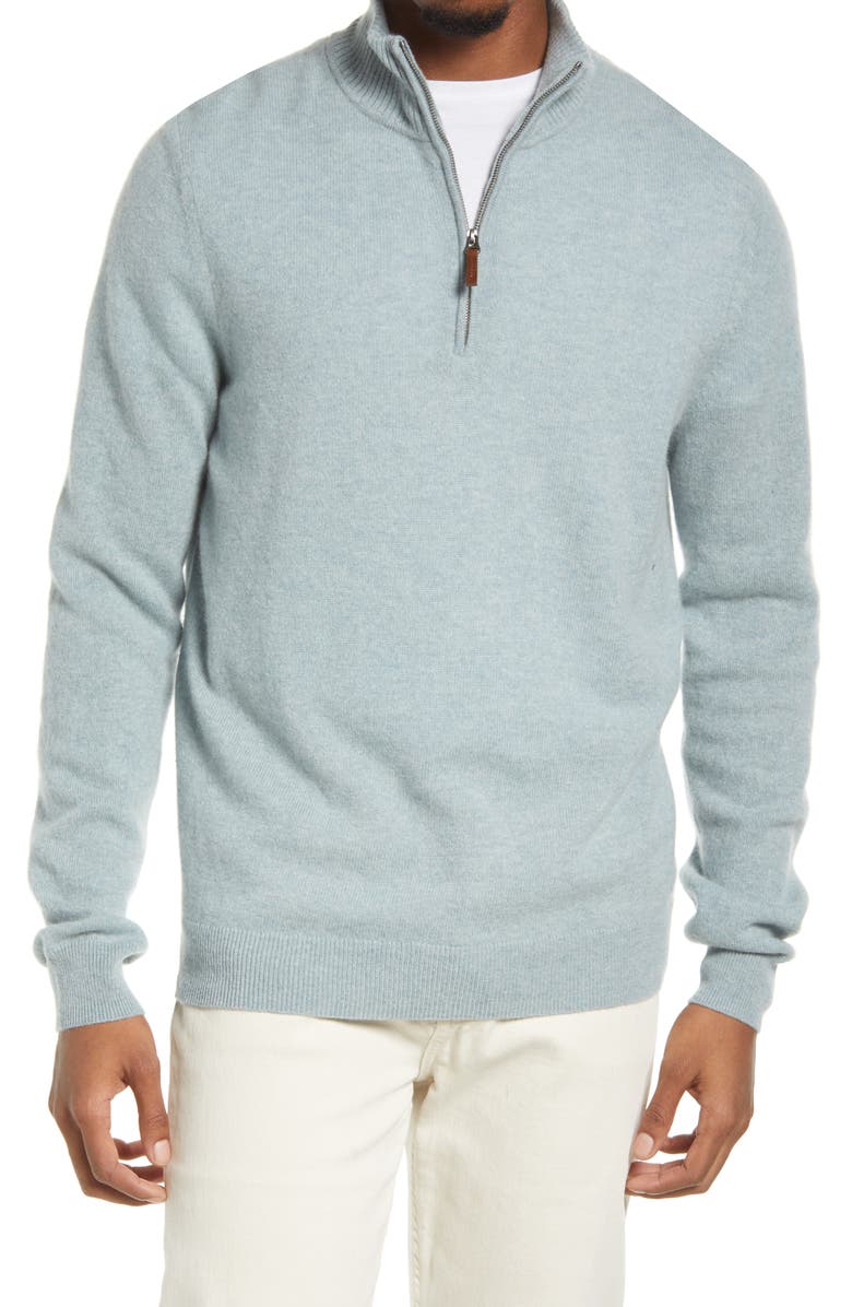 Nordstrom Cashmere Quarter Zip Pullover Sweater, Main, color, Blue Haze
