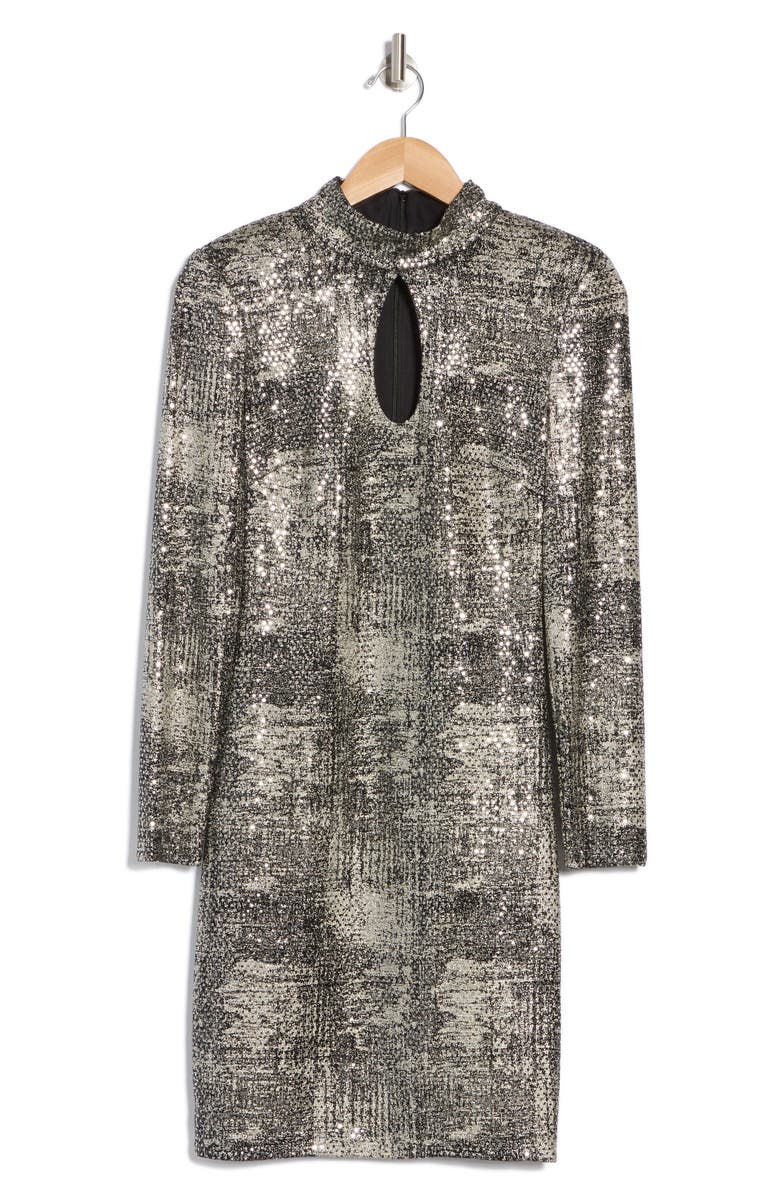 Vince Camuto Metallic Long Sleeve Cocktail Dress, Alternate, color, Blk Gold